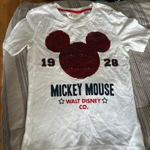 Disney Mickey Mouse Sequin T-Shirt White and Red Size 6-8y